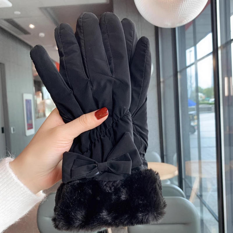 Touch Screen Winter Gloves Bowknot Wind Waterproof Cold Resistance Cycling Gloves Thermal Fleece Warm Skiing Mittens Winter New