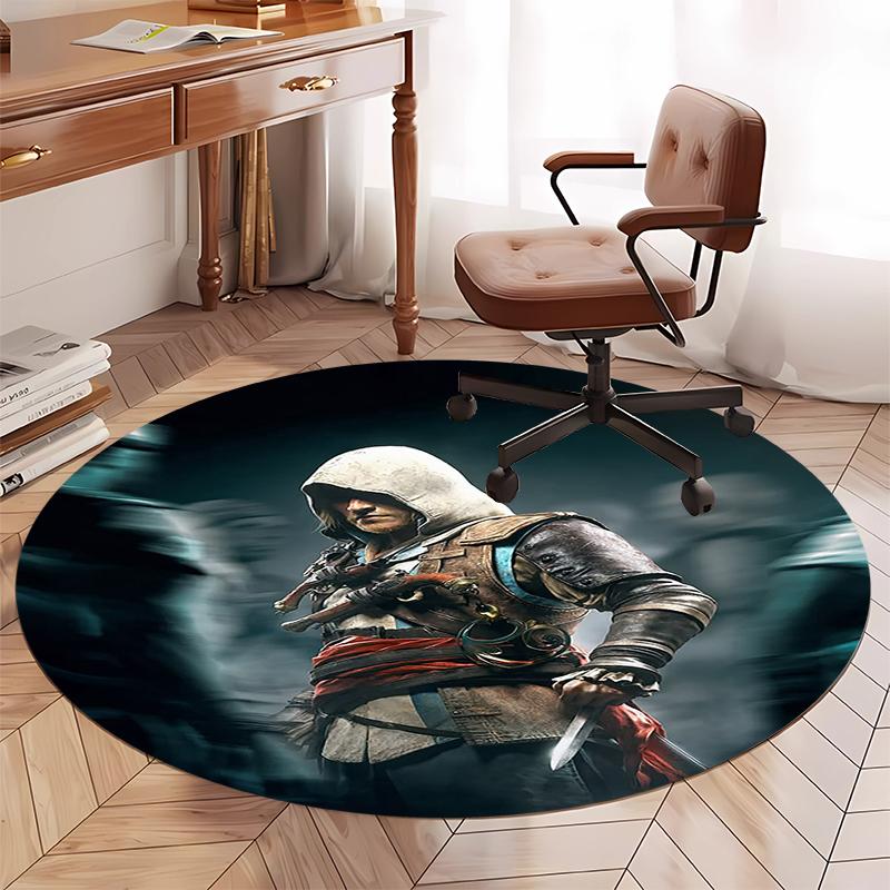 Assassin's Creed Printed Round Rug Carpet Chair Rug Area Rug Entryway Doormats,for Office Chair Living Room Bedroom Kitchen Room.