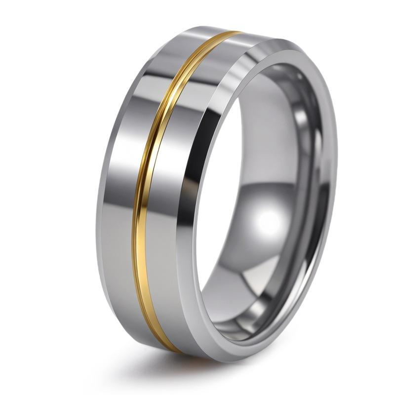 2026 Jewelry 8MM Wide Face Groove Diagonal Ring Men's Fashion Unisex Style Ring Accessories