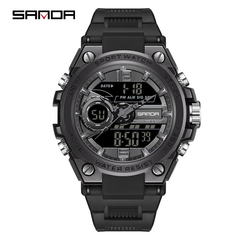 Sanda Men's Multifunctional Dual Display Luminous Waterproof Sports Watch for Teens