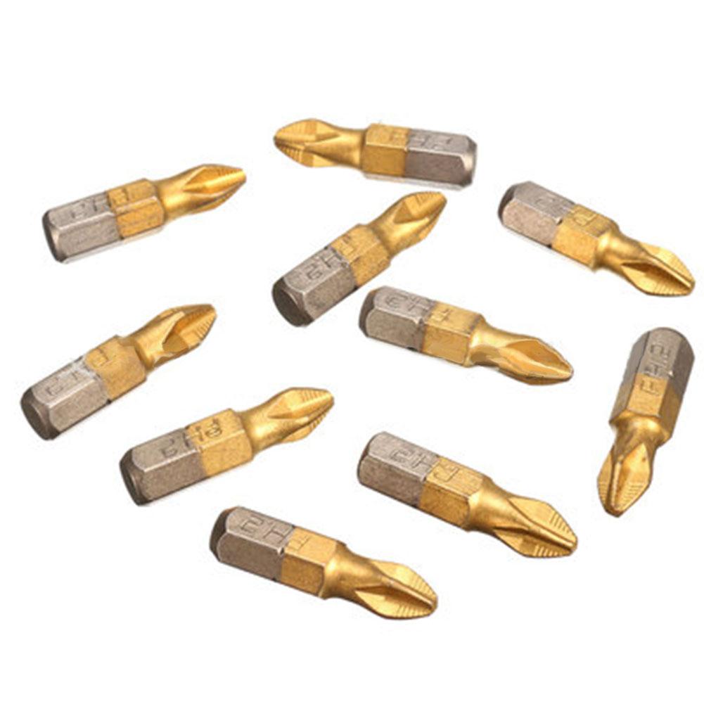 10pcs PH2 Screwdriver Bits 25mm 1/4 Inch Shank Titanium Coated Screwdriver Bits Electric Drill Bit for Power Tools