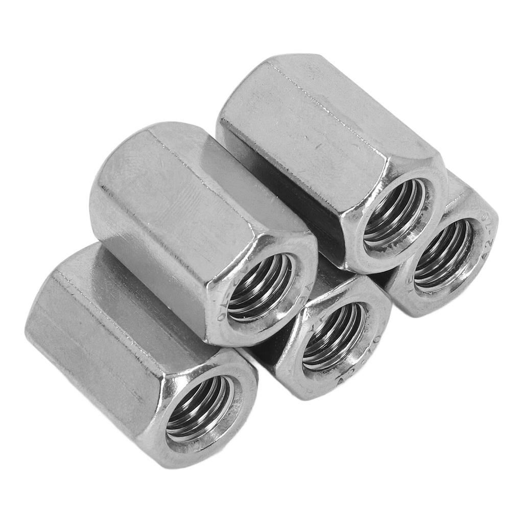 5PCS Hex Connection Nut M12 X 1.75 19 L30mm Stainless Steel Rustproof 6 Sides Long Rod Nut for Installation