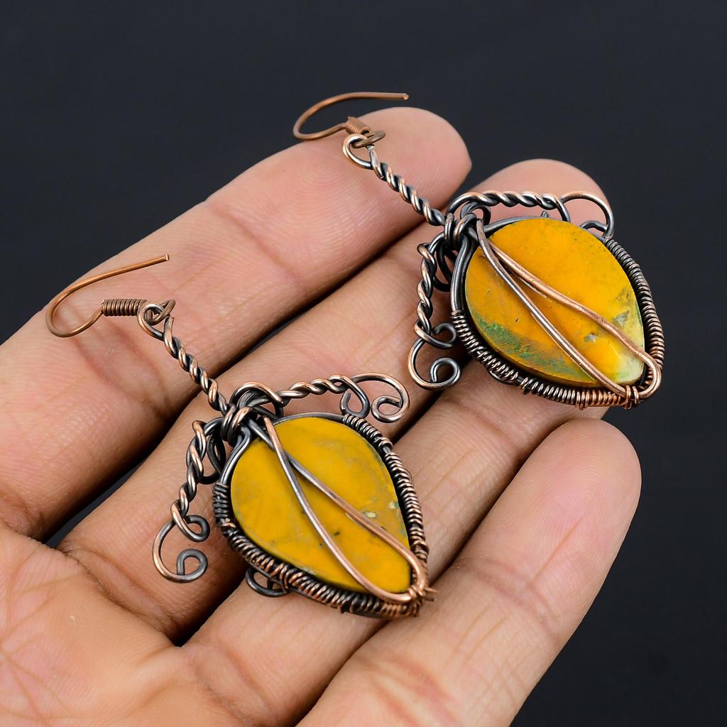 Mookaite Earrings Gemstone Jewelry, 999 Copper Wire Wrapped Earrings, Handmade Beautiful Jewelry Earrings