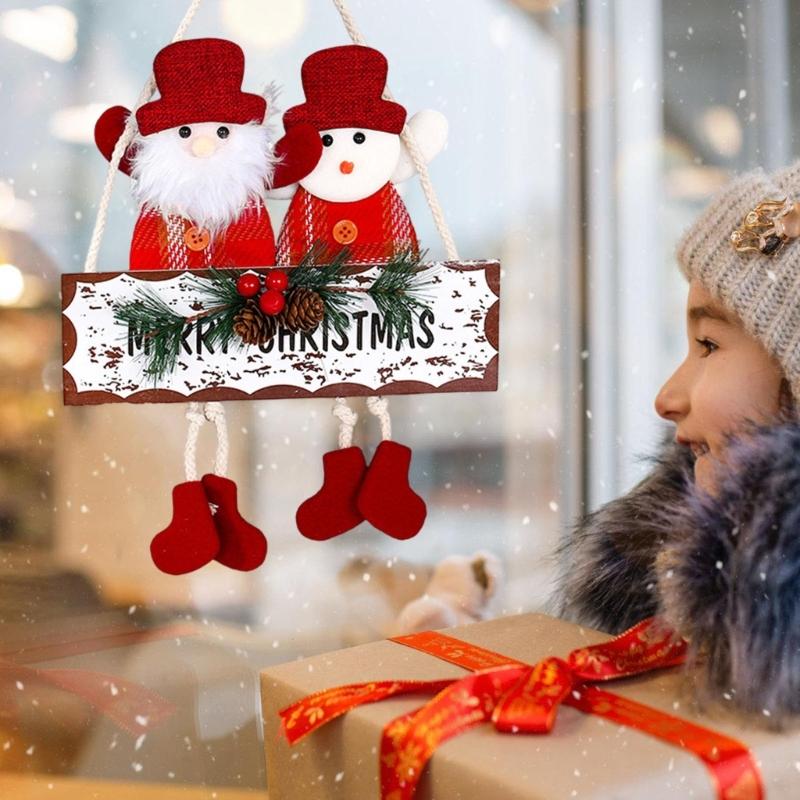 Festival Double Face Santa And Reindeers Hanging Decoration Outdoor Christmas Decorations