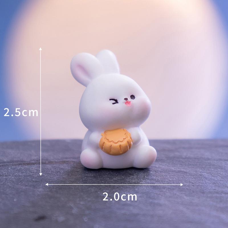 Mini Cute Mooncake Rabbit Ornament Cartoon Bunny Micro Landscape Dollhouse Model Car Interior Mid-Autumn Festival Decoration