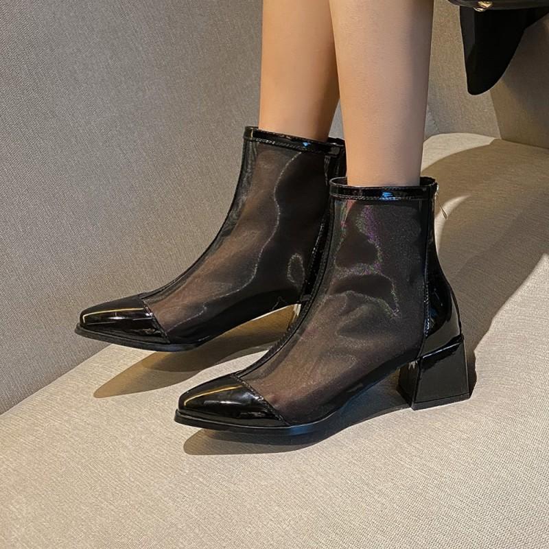 Women's high-heeled net boots spring and summer new thick-heeled large-size splicing cool boots