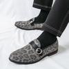 Luxury New Designer Men's Pointed Leopard Pattern Wedding Leather Shoes Male Casual Monk Strap Loafers Formal Dress Footwear