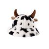 Women Retro Cow Print Plush Fisherman Hat Fluffy Bucket Hat Fall Winter Warm Hats