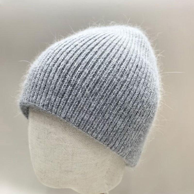 Winter Hats For Women Soft Rabbit Fur Lined Knit Beanie | Double Layer Hat Cozy Baggy Slouchy Cap Keep Warm Solid Color New