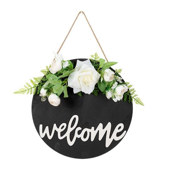 Welcome Sign, with Flower Decor Wear-Resistant Wreath, Front Door Welcome Wreath for Family Friends Co-Workers Garden Balcony