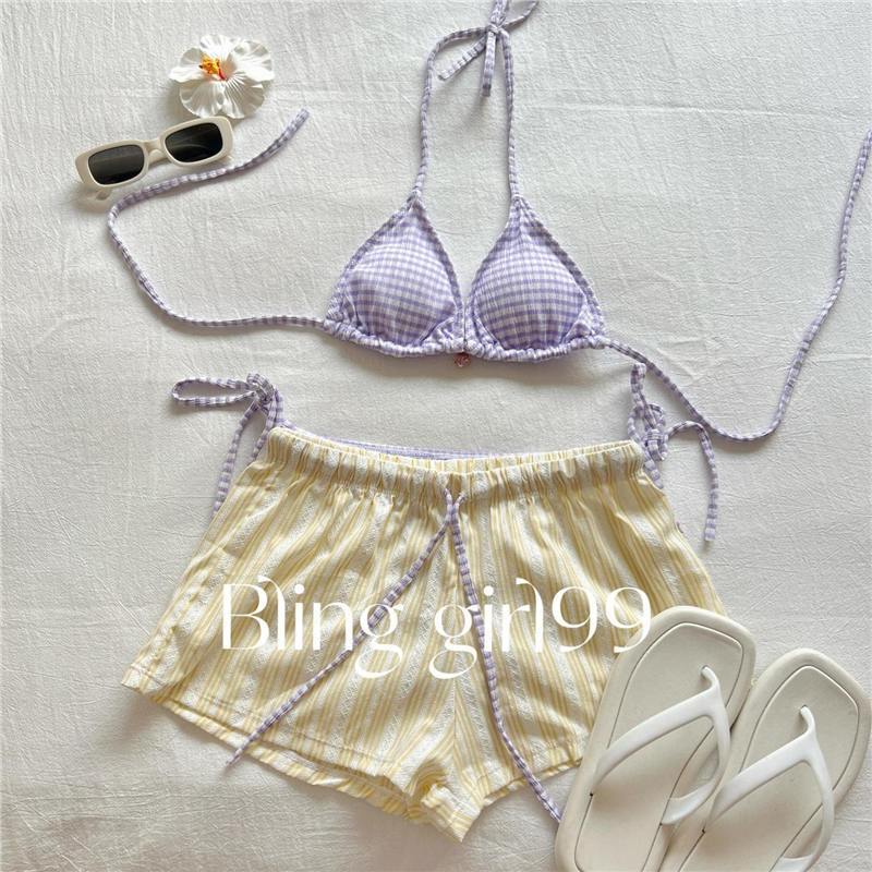 

[Semi-Sugar Doctrine] Atmosphere Skinny Versatile T-Shirt Women s Bikini Split Swimsuit Women s Shorts Bikini Set S