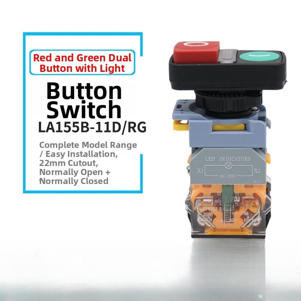 Industrial Grade 22mm Pushbutton Switch Red Green LED for 12V 24V 220V Control Panels LA155B 11D/RG ABS Housing