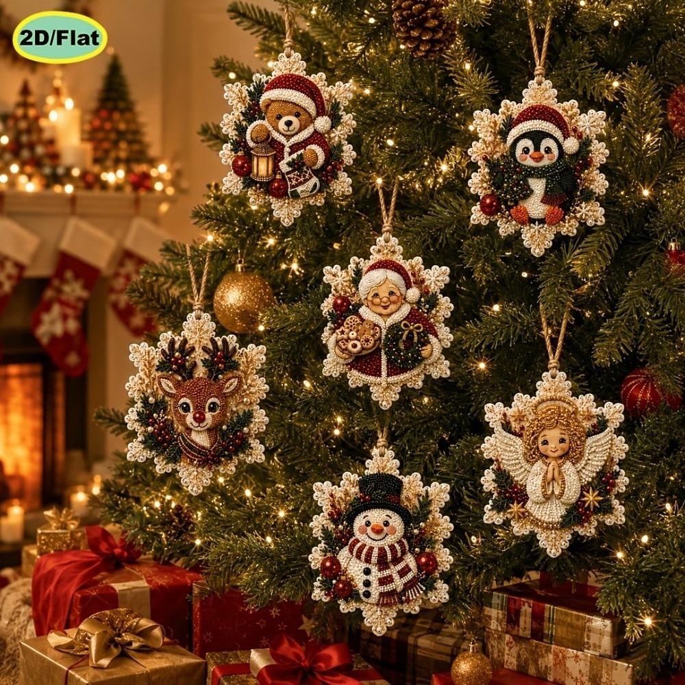 6pcs 2D Flat Diamond Painting Ornaments Pearl Wooden Tag Pendants  Home Decor