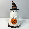 Halloween Ghost Statue Small White Ghost with Pumpkin Figurine Cute Ghost Resin Tabletop Ornament for Indoor Outdoor Halloween Decor