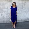 Summer New Women's Solid Color V-Neck Loose Casual Pocket Slit Dress