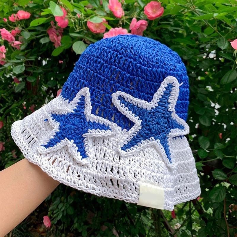 Breathable Bucket Hat for Women Fisherman Hat with Contrast Color Elegant Straw Hat Lady Foldable Floppy Hat for Travel