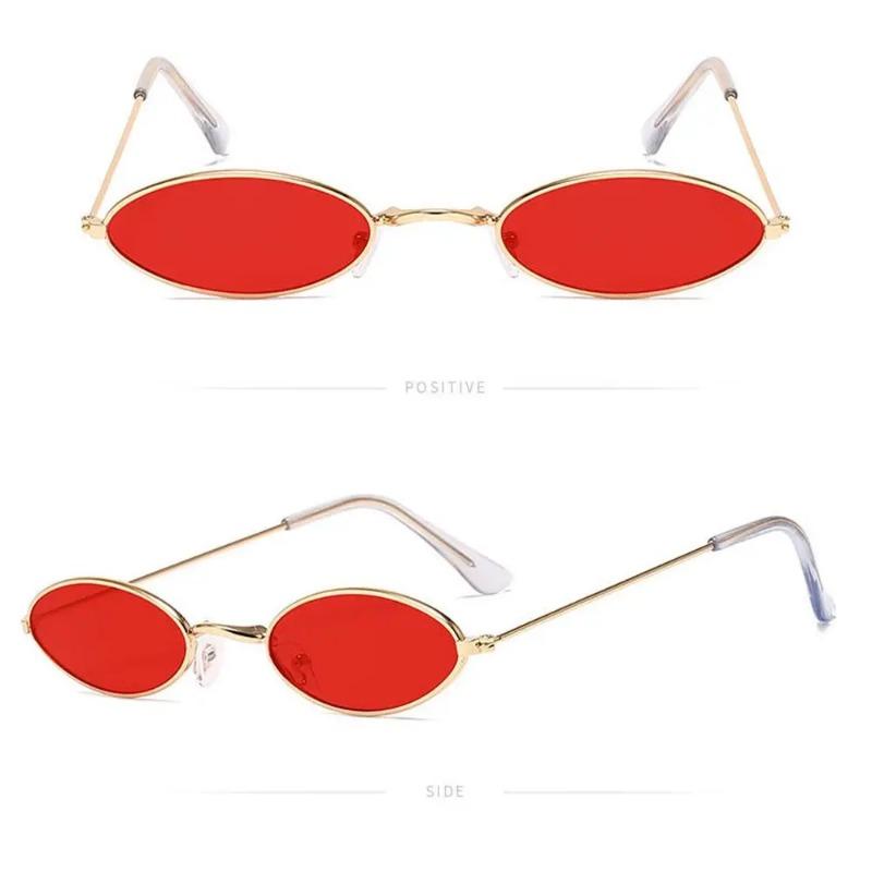 Retro Small Frame Oval Sunglasses Vintage Metal Colorful Shades Sun Glasses For Men Women Fashion Brand Design Female Eyeglasses