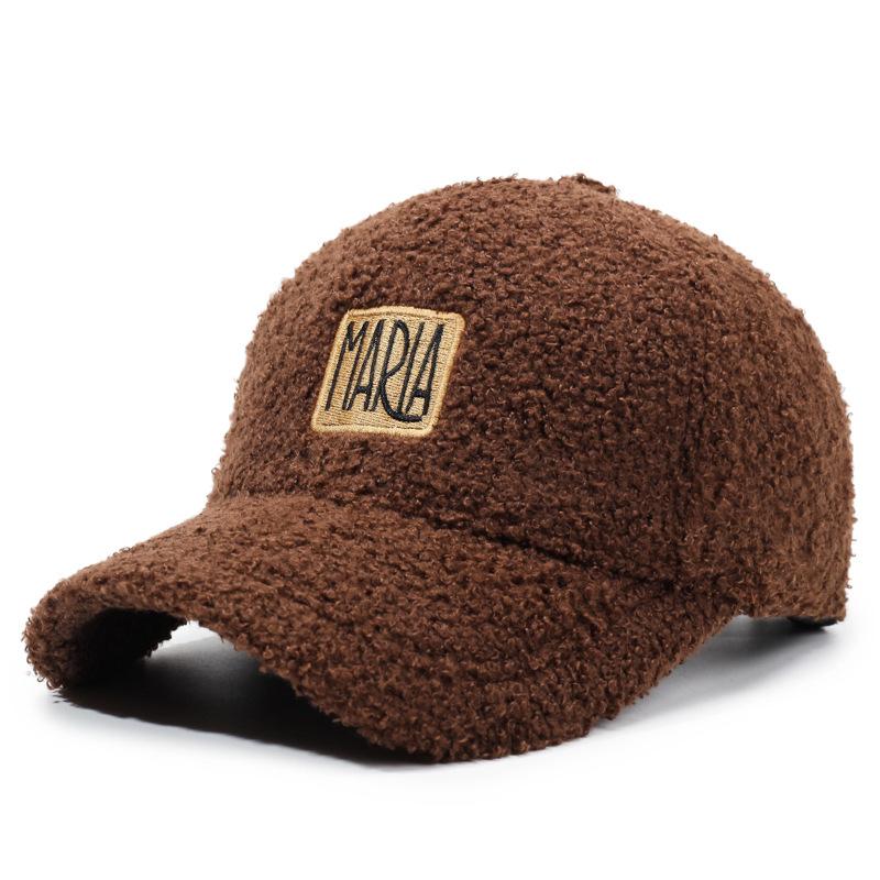 Women Embroidered Letter Hat Lamb Wool Autumn Winter Baseball Cap