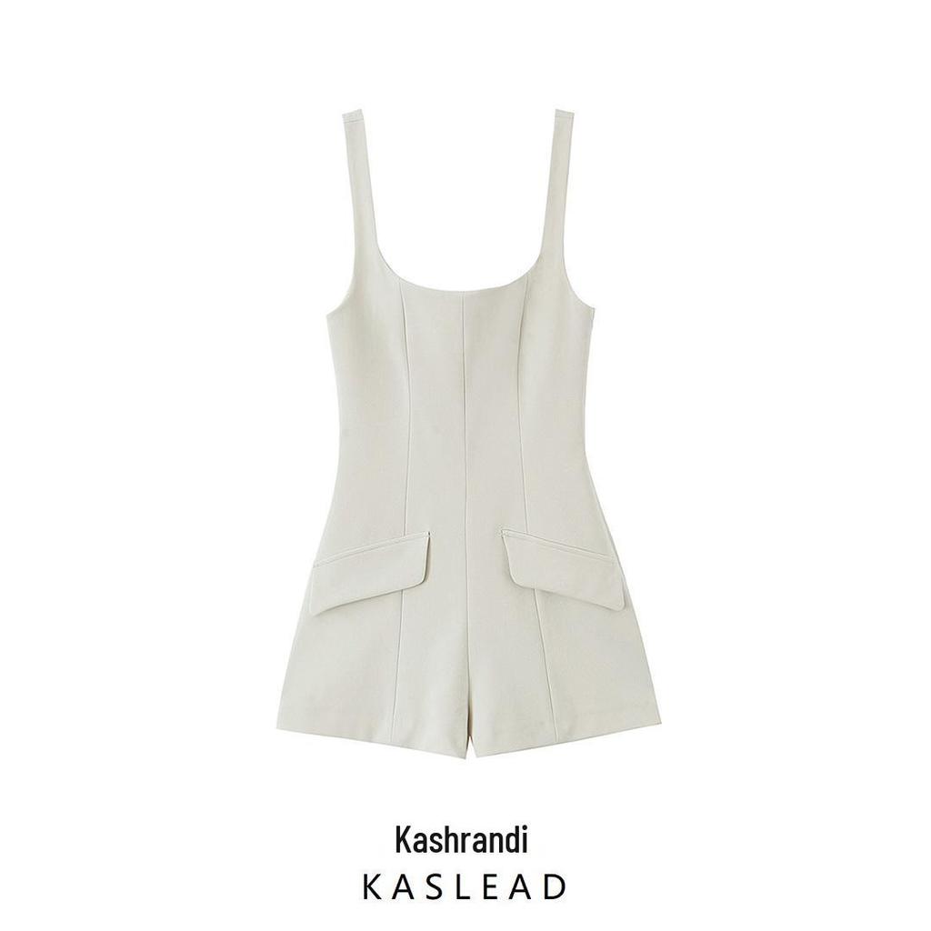 2025 Spring Women's Fashion: European & American Style Spaghetti Strap Jumpsuit Shorts