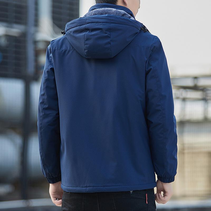 Men Winter Parka Fleece Lined Hat Detachable Thick Warm Hooded Warm Hat Coat Male Plush Jacket Autumn Outwearing