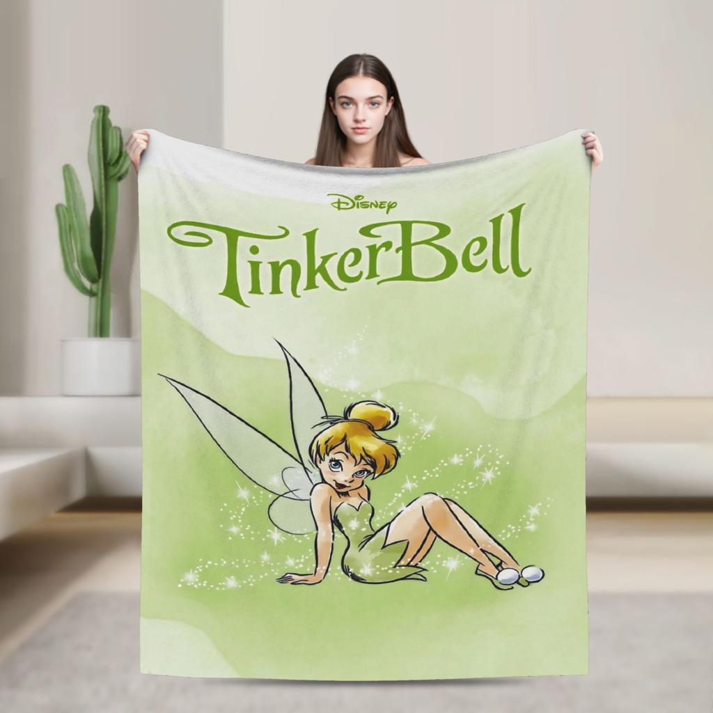 Tinker Bell Cartoon Knitted Blankets Velvet Animated Fantasy Film Super Soft Throw Blankets for Bedroom Sofa Bedspread