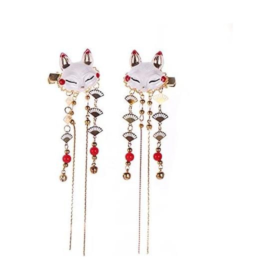 RICISUNG Fox Hair Clip, Chinese Style Hair Accessories, Japanese Kimono Hair Ornaments, Yukata Headdress with Tassel, for Graduation, Wedding,