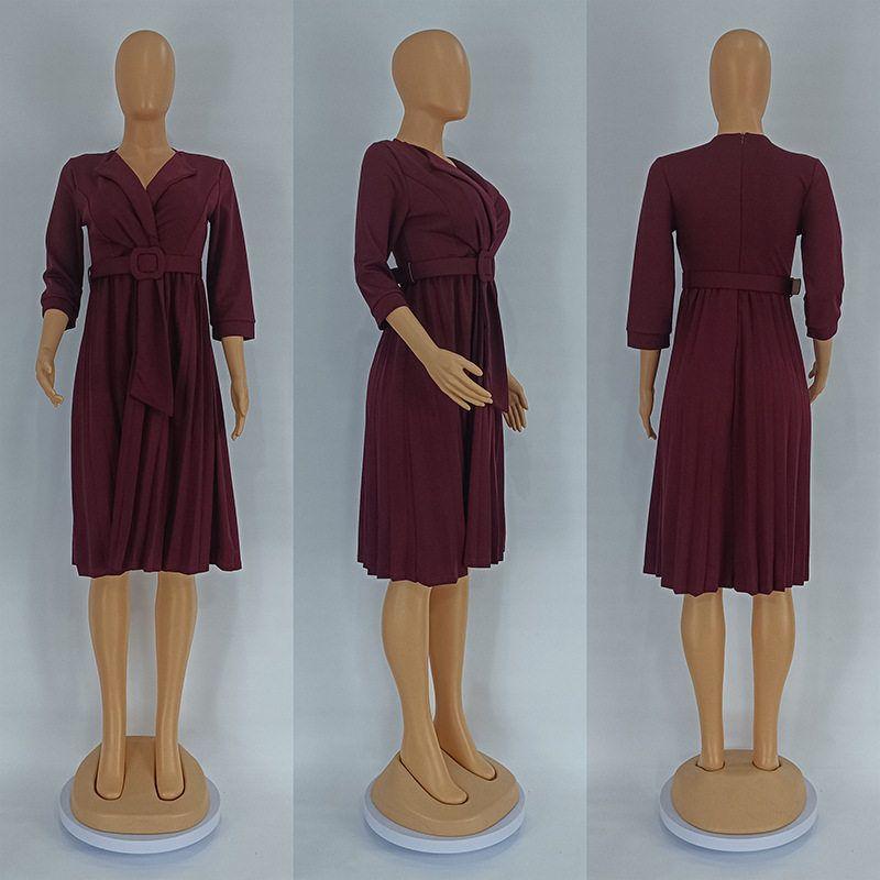 

Cross-Border Fashion Best-Selling New Type Fashion Tailored Collar Waist Pleated African Dress Export Plus Size Women s Clothing 6677 Burgundy M