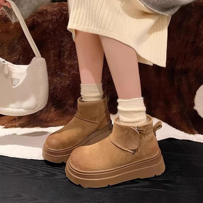 Winter Thick Soled Women's Snow Boots, Wide Toe Anti Slip and Warm Short Ankle Boots, Side Zipper Women's Boots Zapatos De Mujer