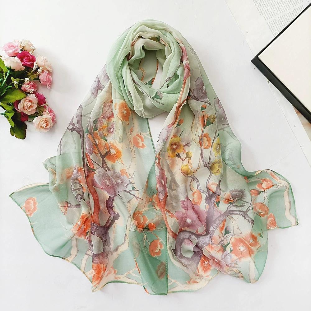 Summer Beach Long Sun Protection Scarf and Shawl Women Decorative Floral Thin Chiffon Scarves