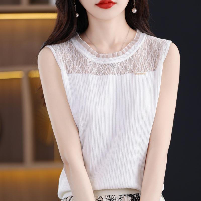 

Real shot summer lace knitted vest pullover suspender knitted sweater One size fits all білий