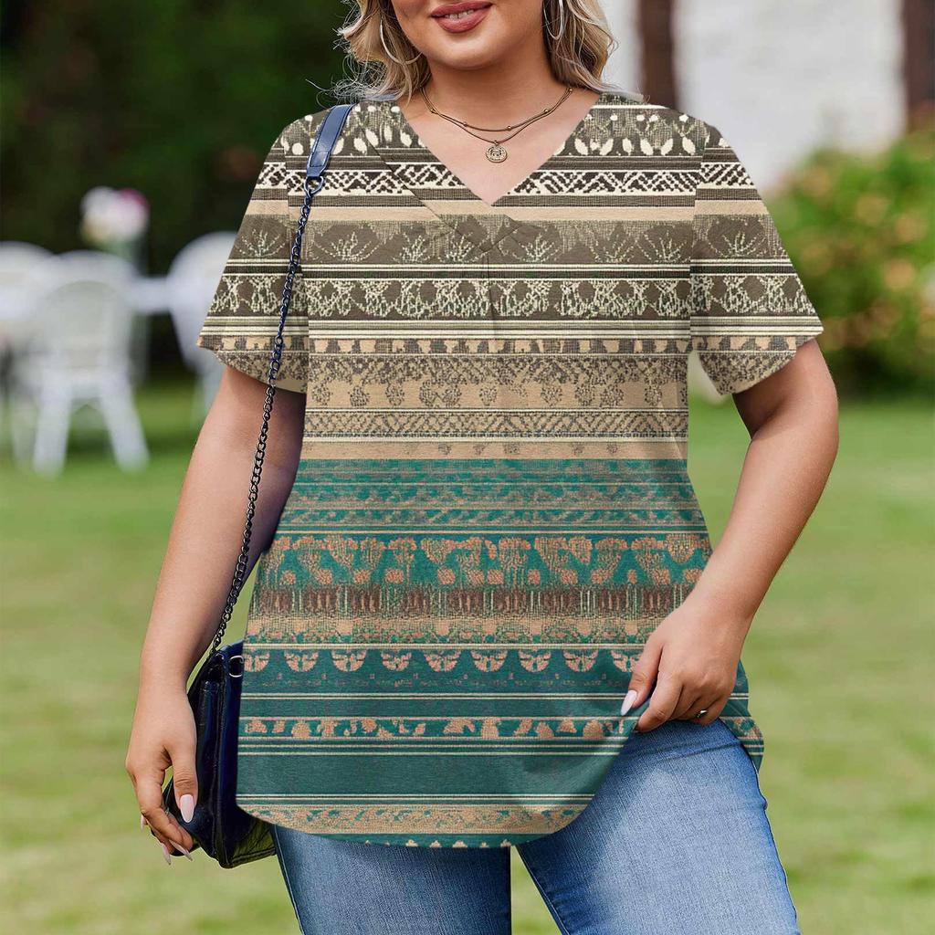 Modische Damen Übergröße Lässige Lockere Kurzarm Elegante V-Ausschnitt Bluse Für die Arbeit