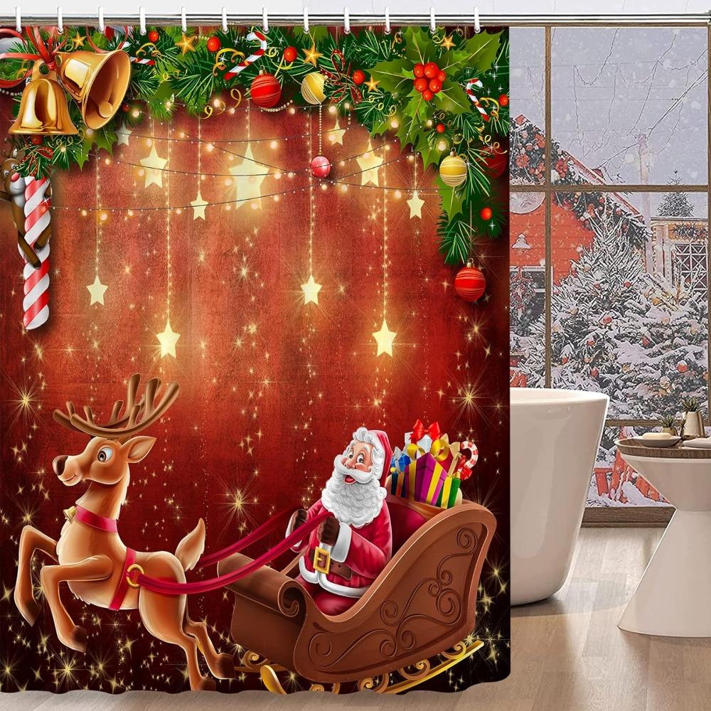 

Рождественская шторка для душа Рождественский лось с рождественскими украшениями-шарами, свисающими с рогов, забавный эскиз в стиле Ноэль, тканевый декор для ванной комнаты 35x70in-90x180cm