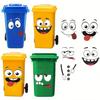 4 Pcs Funny Trash Can Sticker Cartoon Expressions Dustbin Decals Large Waterproof Vinyl Stickers for Trash Cans Bins Toilet Tank Lid Driveway Garden