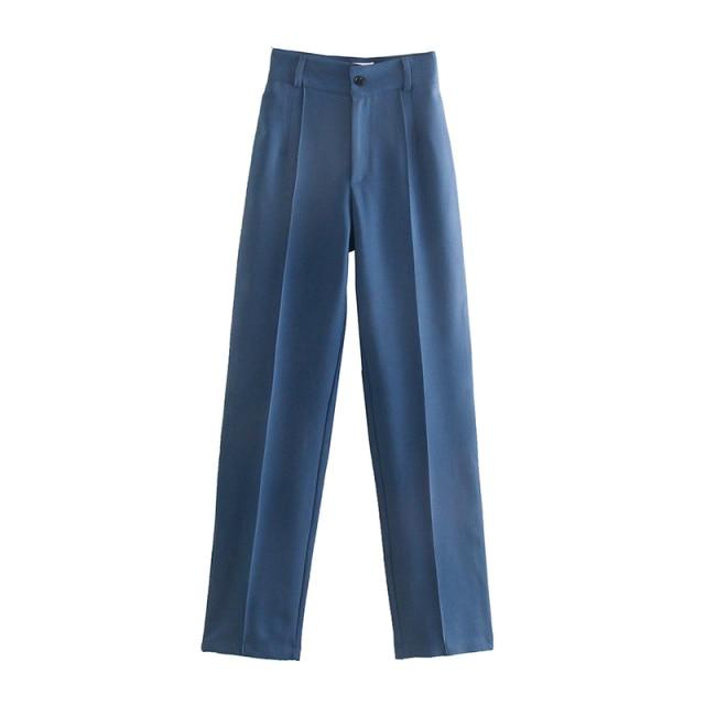 Fashion Women's Pants Office Lady Solid Straight Casual Pants Vintage High Waist Zipper Trousers