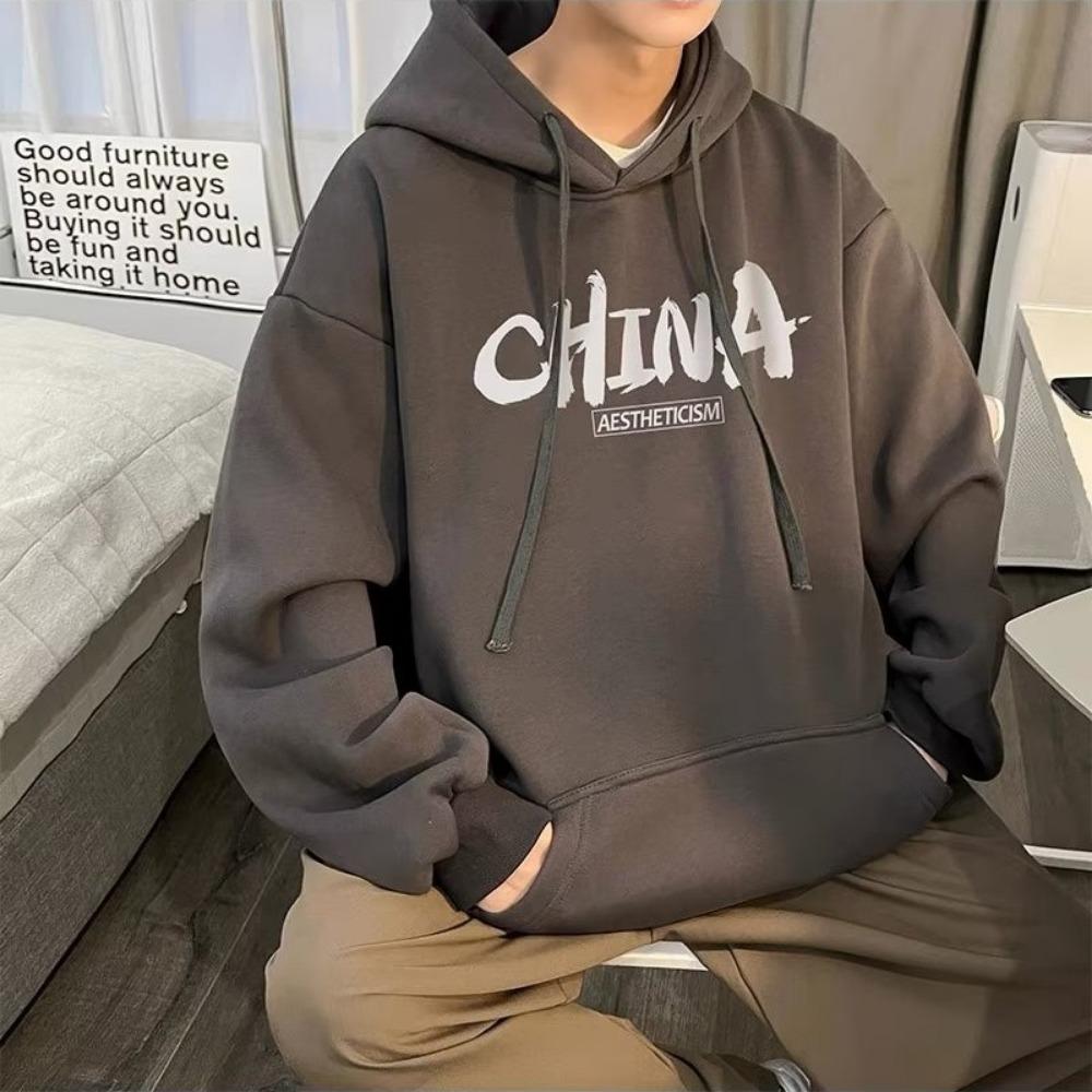 

Мужской пуловер с капюшоном, осенне-зимний, свободный, с флисом, с принтом букв, повседневный, универсальный, куртка-худи 5XL