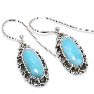 Natural Republic Larimar Gemstone 925 Solid Sterling Silver Earring 1.25" Z3C00