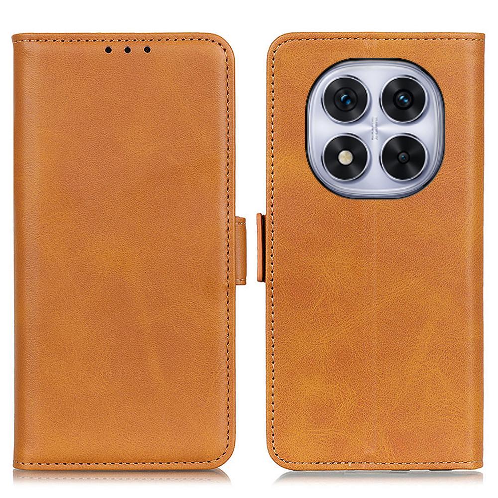 

For Xiaomi Redmi Note 14 Pro 5G/Poco X7 5G Case Stand Cowhide Texture PU Leather Phone Cover Yellow
