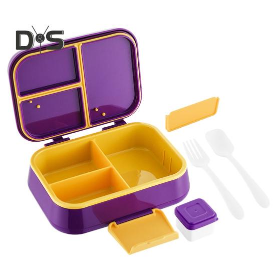 Bento Lunch Box with Sauce Cup Fork Spoon 3-Compartment Lunch Container BPA-Free Child-Friendly Snack Containers for Girls Boys