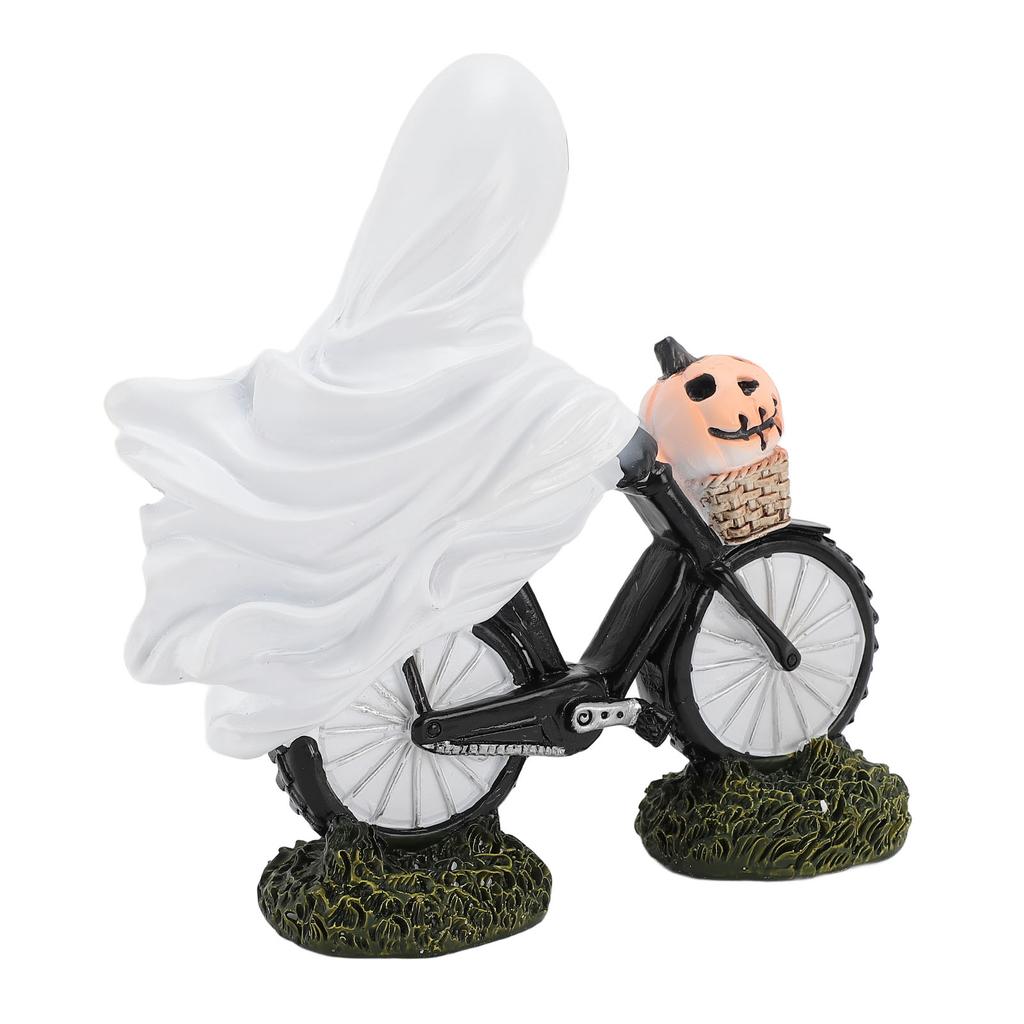 Bike Ghost Rider Statue with Pumpkin Resin Cycling Figurine Ornament for Holiday Scene Desk Decorati