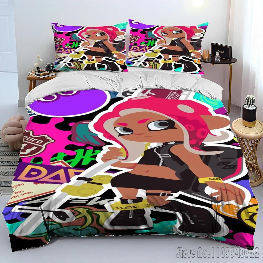S-Splatoon Game Gamer Cartoon Duvet Cover Set HD Comforter Cover for Kids Bedding Sets Bedclothes Bedroom Decor
