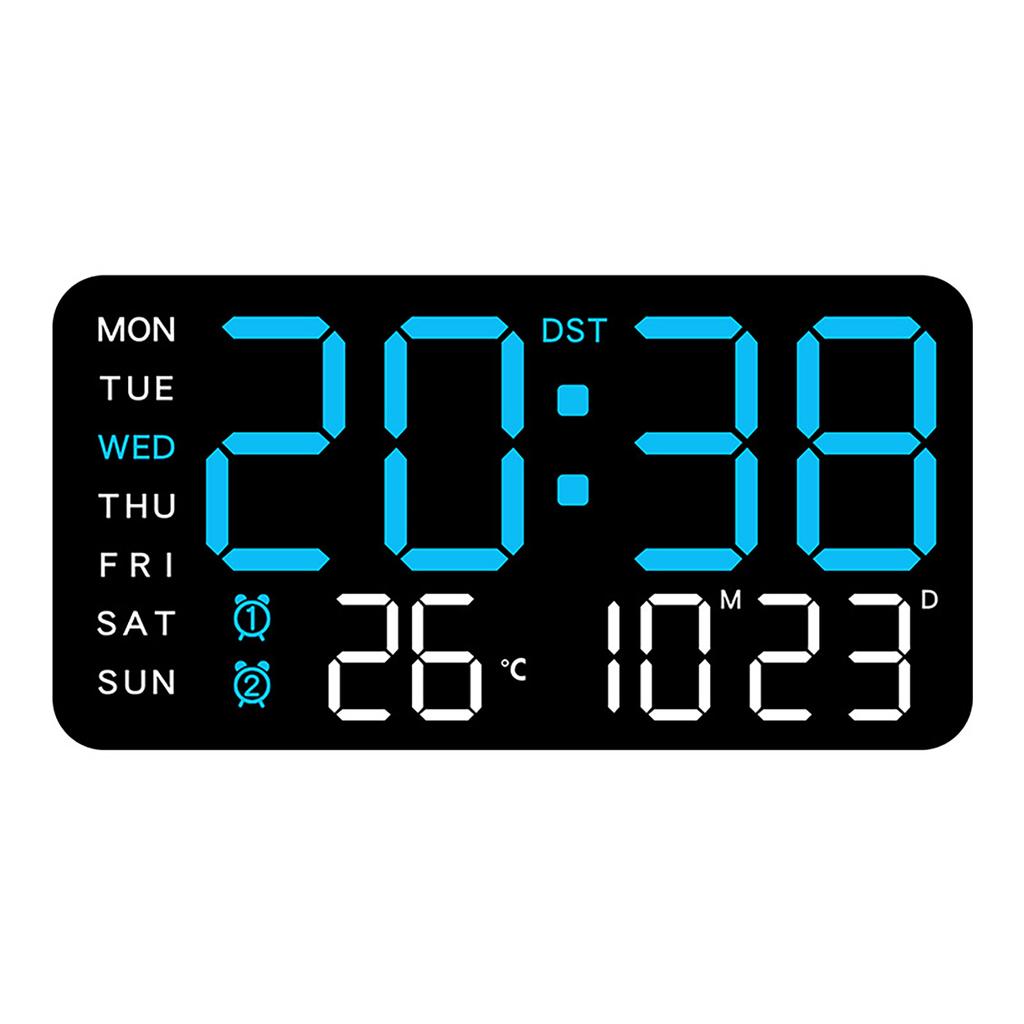 Voice-Activated Wake Up Alarm Clock Adjustable 12/24H LED Digital Wall Clock Control Temperature Date Brightness Hanging Clock