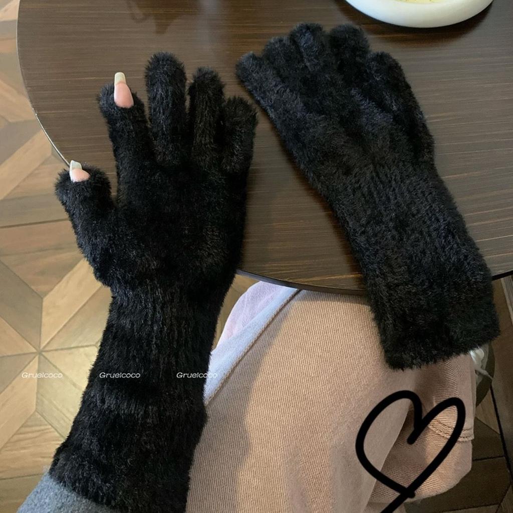 Winter Gloves Female Warm Dew Finger Touch Screen Play Mobile Phone Student Writing Cold Ride