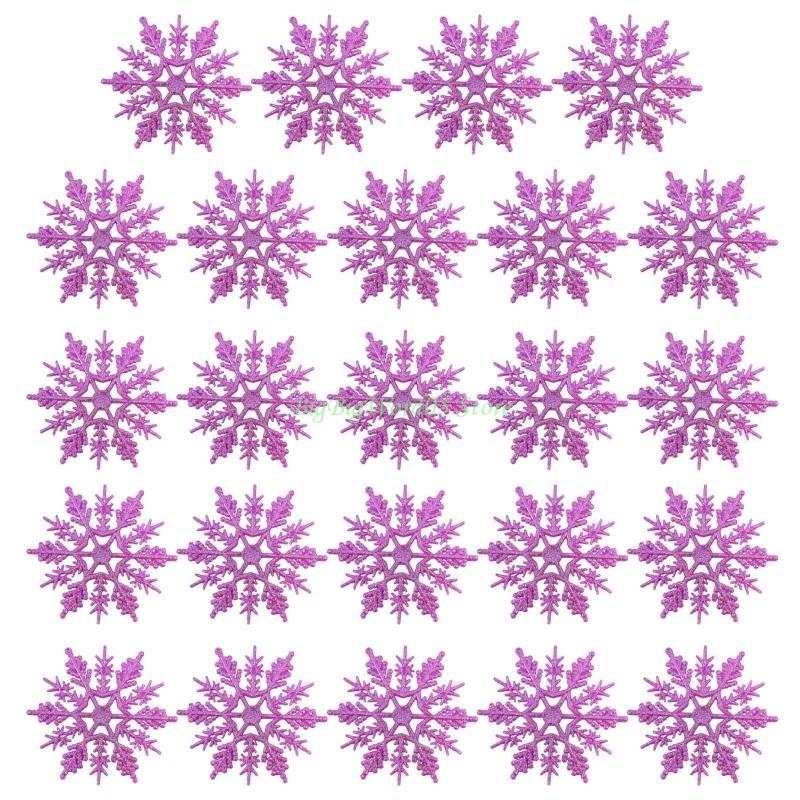 24TE Christmas Snowflake Pendant 24pcs/set Glitter Plastic Hanging Pendant Ornament for Xmas Tree Window Wall Decoration