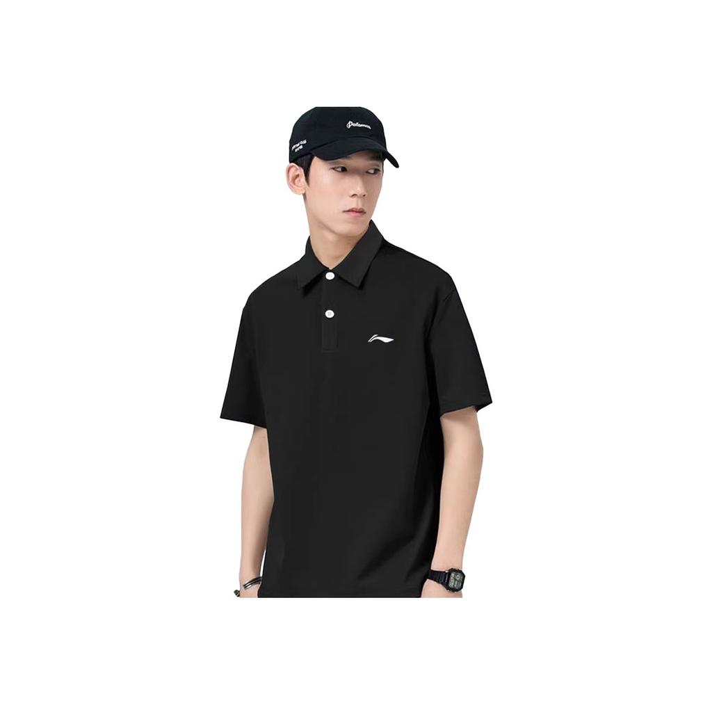 Li Ning Brand Logo Pure Cotton Breathable Solid Color Sports Casual Short Sleeve Polo Shirt Unisex Polo Shirts LSKS110-1