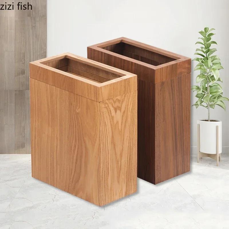 Creative Wooden Trash Can Rectangular Simple Garbage Can Home Wastebasket Bathroom Bin Kitchen Waste Storage Bins Cleaning Tools