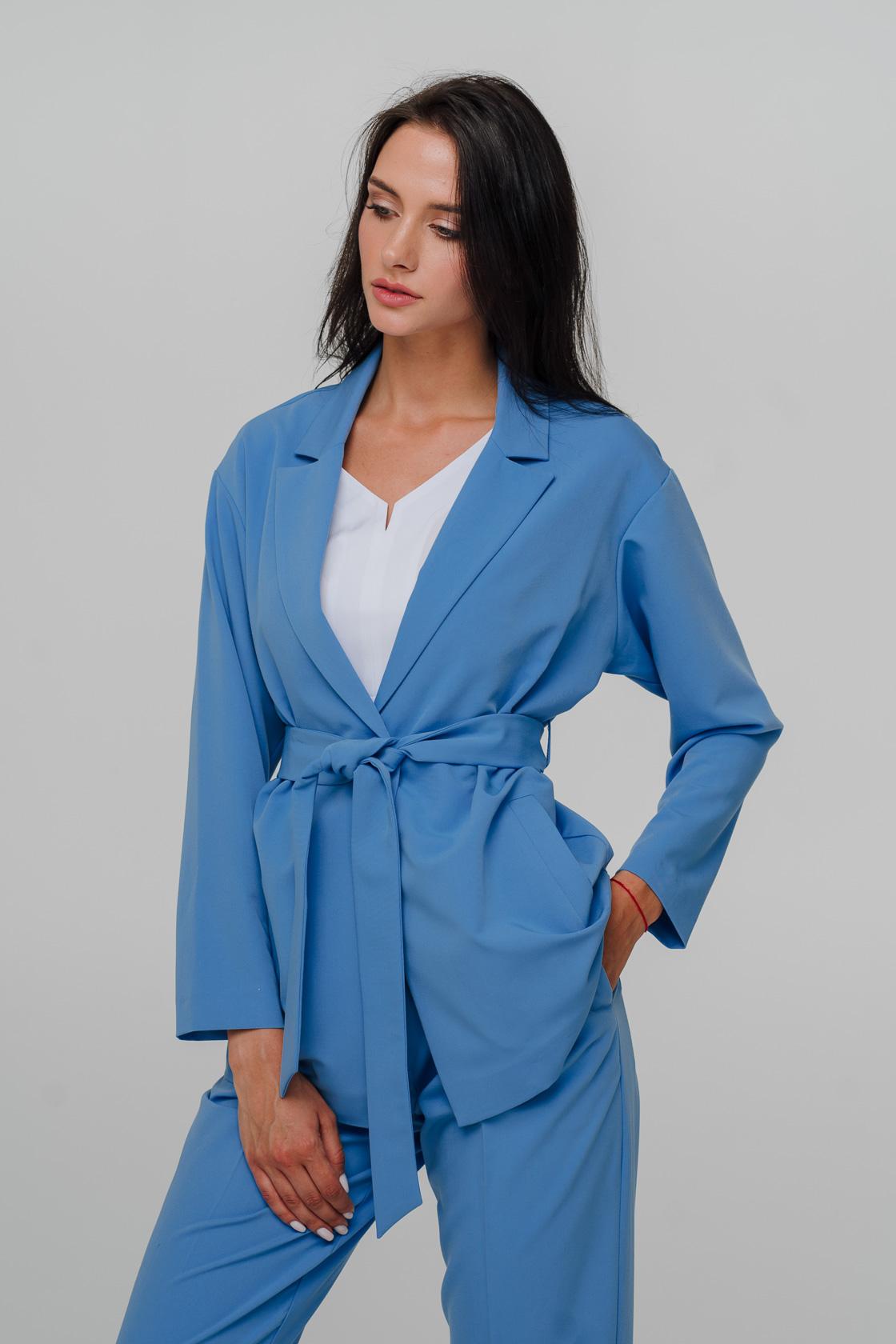 

Оверсайз піджак з поясом та довгим рукавом без підкладки 40 синій