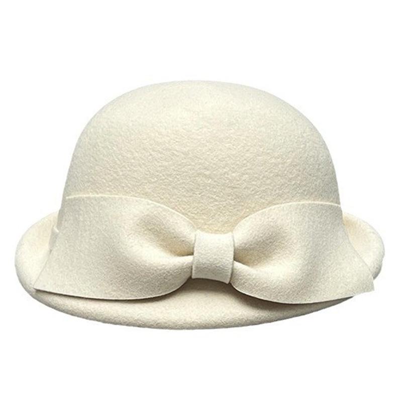 Show Face Little Hepburn Curly Edge Bow White Female Dome Temperament Thousand Gold Fan Woolen Beret