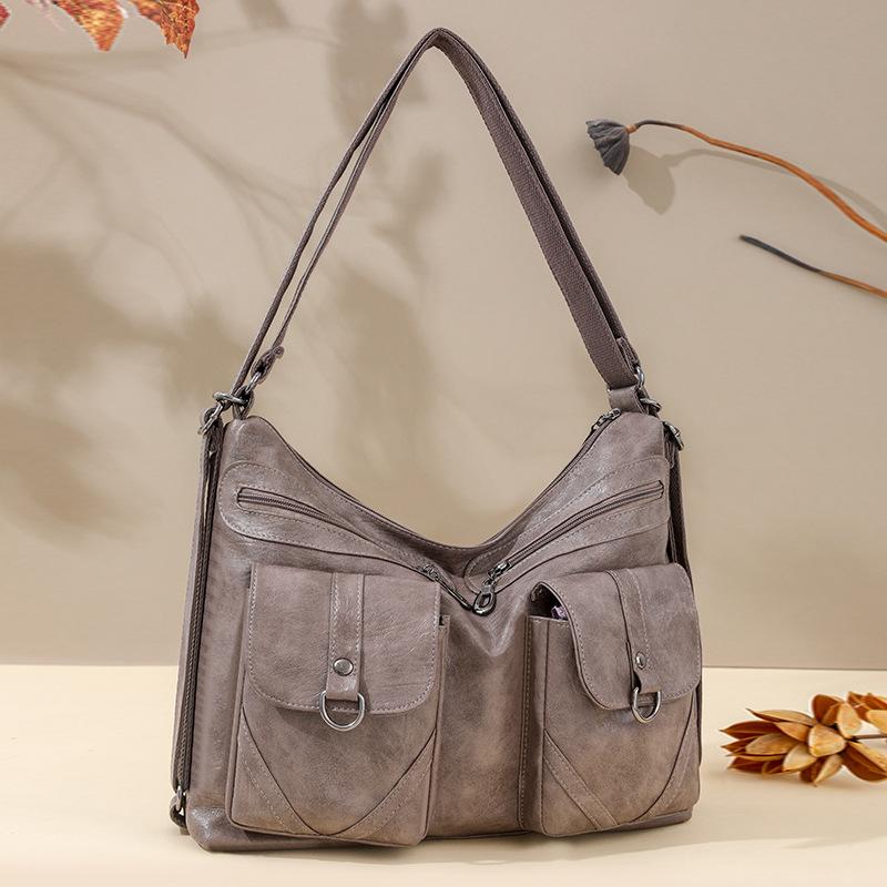 Middle Aged Women's Bag New Fashionable Women's Bag Soft Leather Large Capacity Single Shoulder Crossbody Bag Multi-layer Backpack