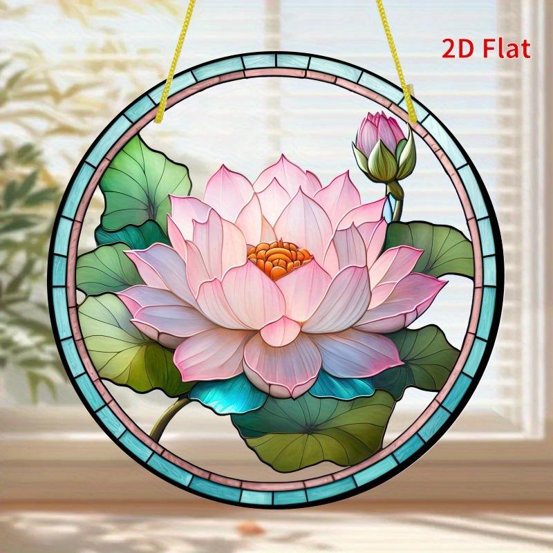 Lotus Flower Printed Acrylic Hanging Sign Suncatchers Stained, Four Seasons Decoration, Novelty Home Decor, Perfect Durable for Bedroom, Store, Office