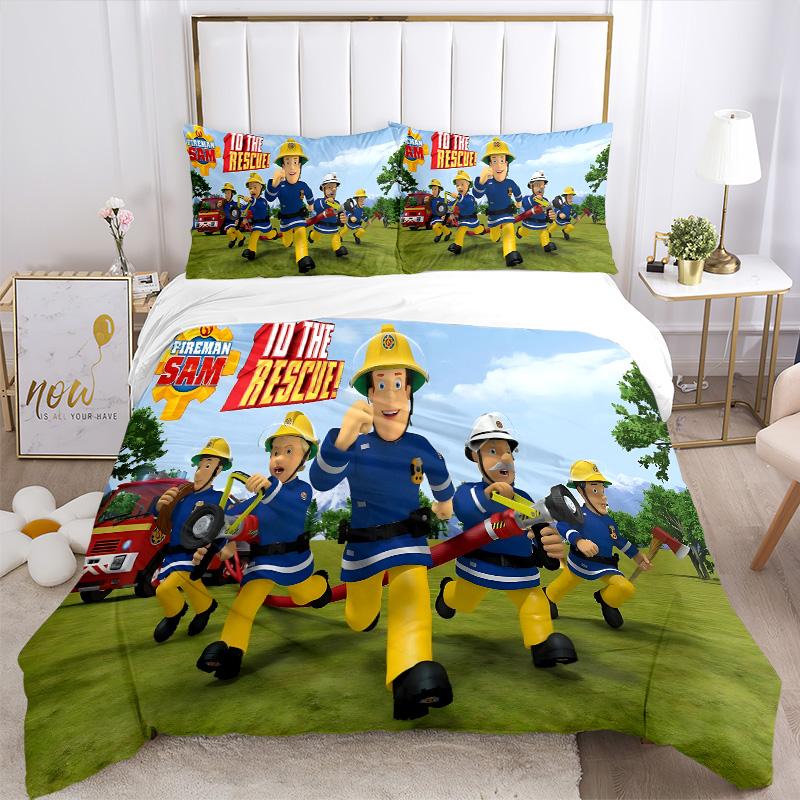 Fireman Sam Rescue Mission Print 3Pcs Bedding Setduvet Cover With 2 Bedropillowcase Home Birthday Gift